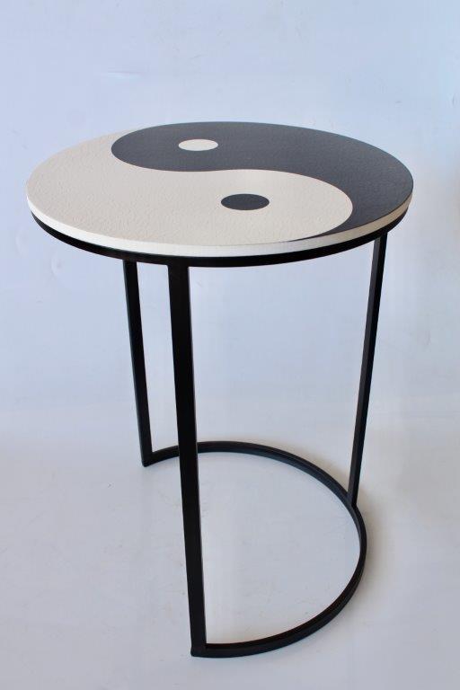 Set Of 2 Metal & Wooden Ying Yang Tables